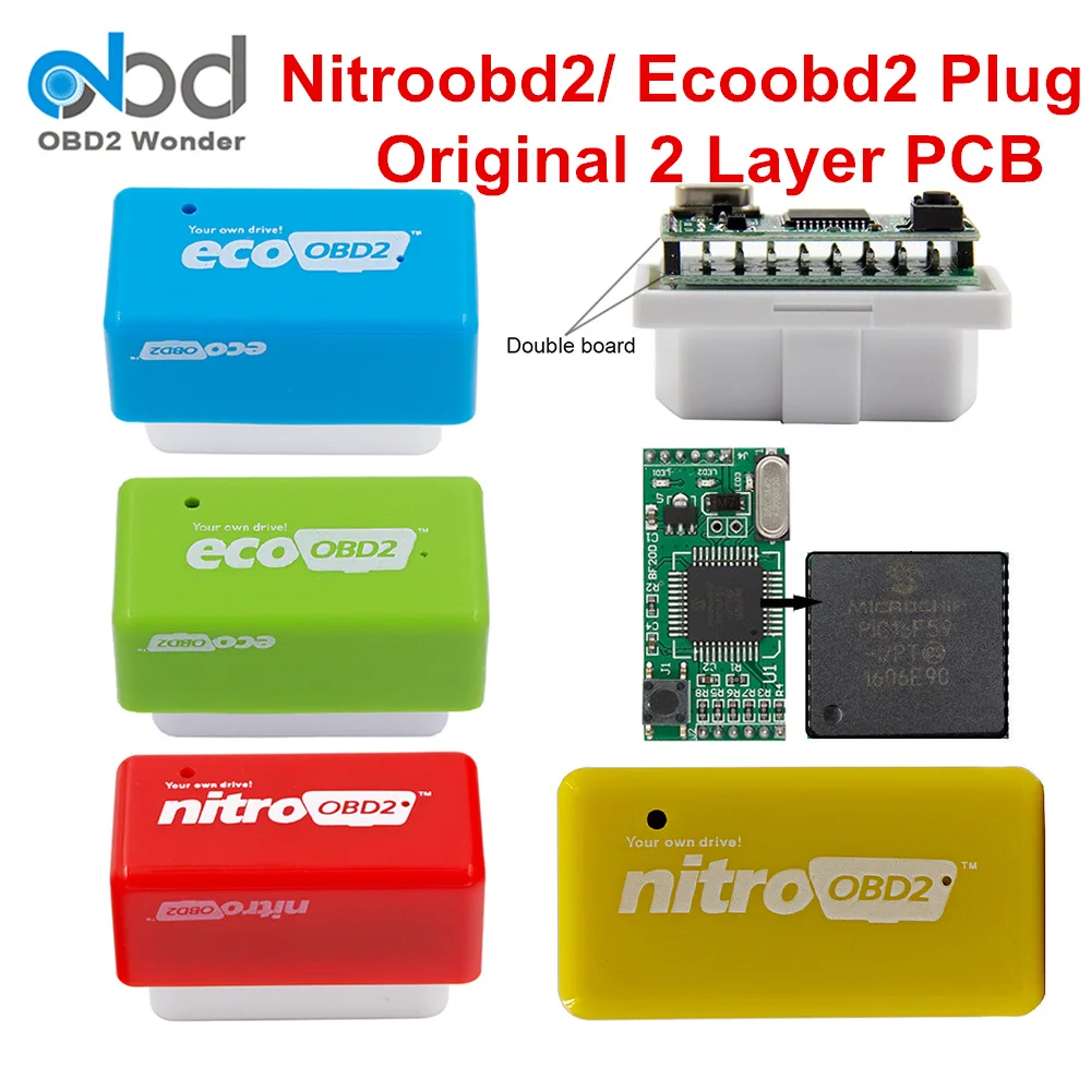 2 слоя PCB NITROOBD2 ECOOBD2 чип тюнинговая коробка ECO OBD2 Nitro OBD2 оригинальная вилка бензин дизель больше мощности крутящий момент экономия топлива