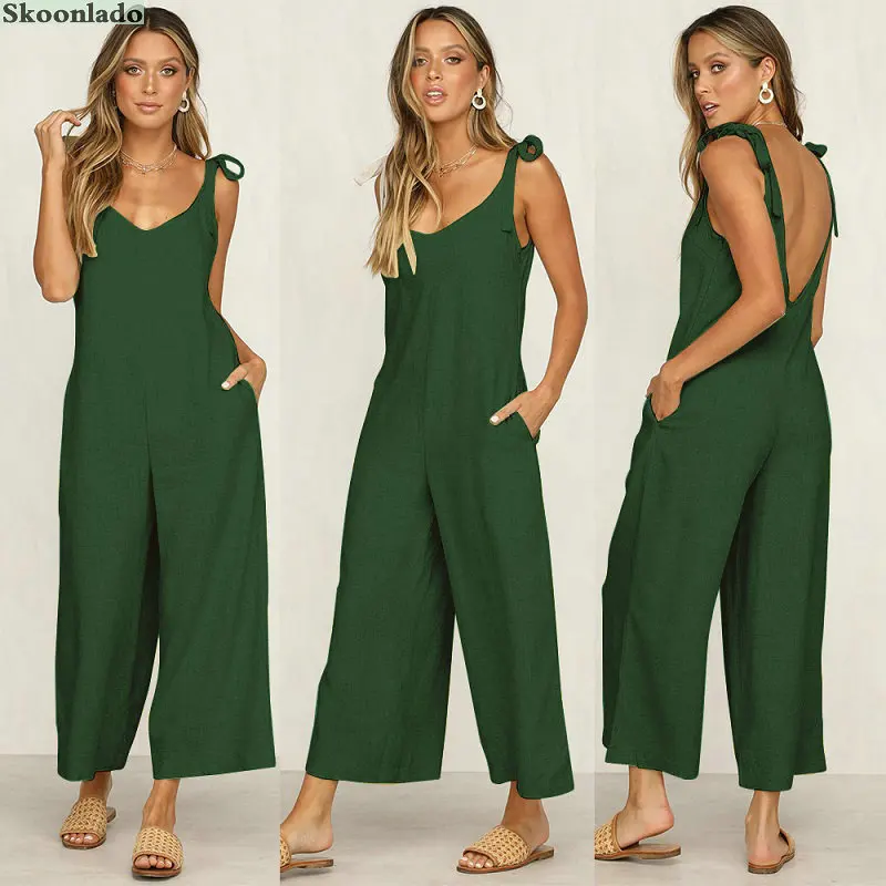 Новинка Яркий Женский Летний комбинезон из хлопка и льна Модный стильный льняной