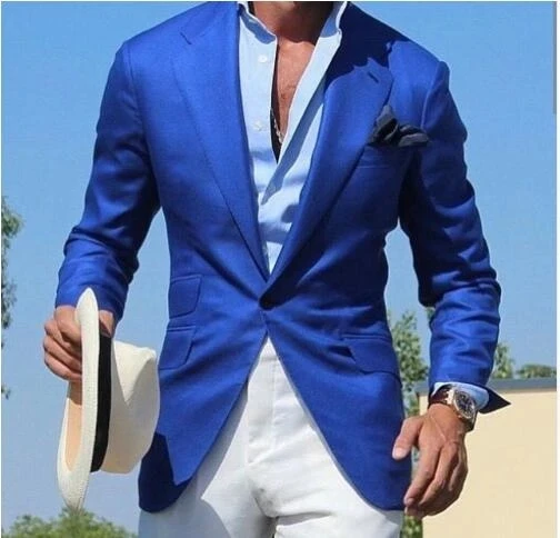

2021 Green Suit Men Blazer With White Pants Separates Men Suit Slim Fit Prom Smart Casual Jacket Tuxedo Costume Homme Terno 2PCS