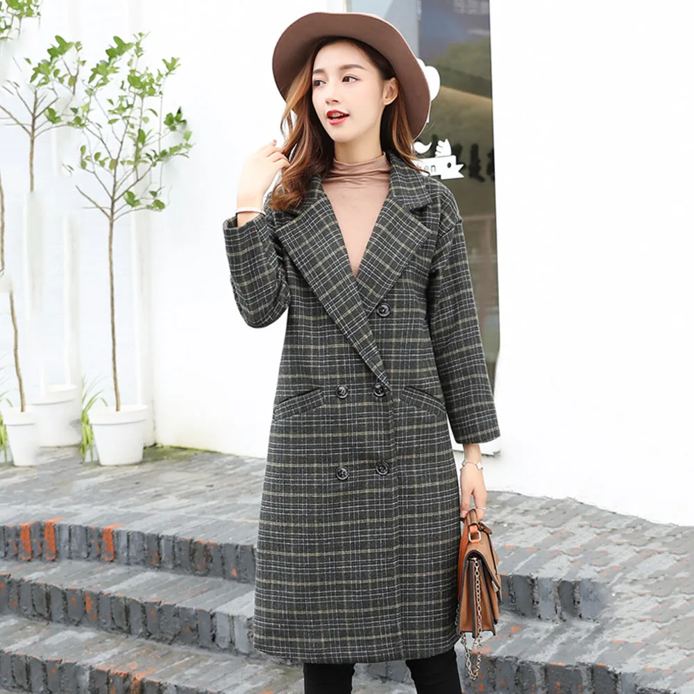 Женское шерстяное пальто в винтажном стиле теплое Свободное Корейском