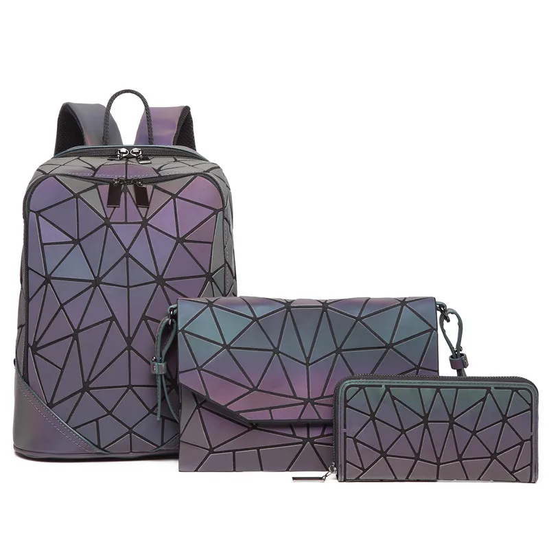 Hexagon 3pcs 3 шт. Модный комплект, женский рюкзак, ПВХ, голографический, светящийся, рюкзак для девушек, рюкзак, сумка, конверт, сумка через плечо - Цвет: Hexagon 3pcs