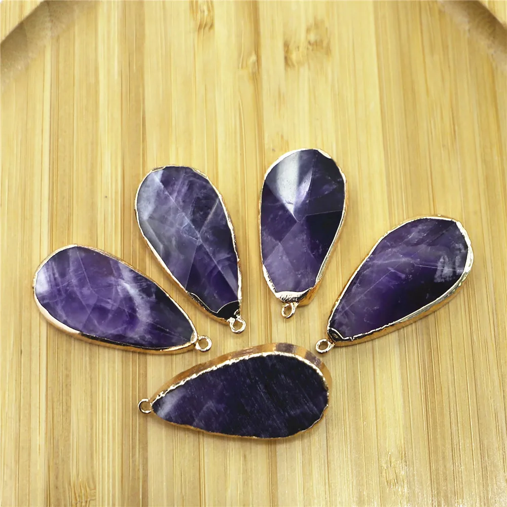 New simple purple amethysts natural necklace pendant fashion jewelry drop-shaped gold-plated | Украшения и аксессуары