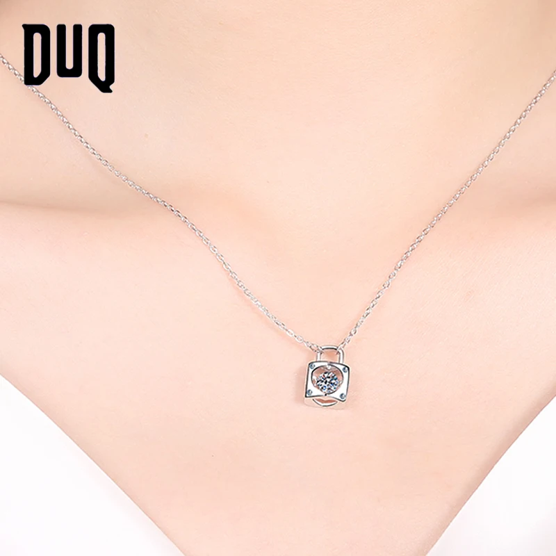 

DUQ 925 Square Lock Heart Moissanite Necklace Brilliant Cut 0.3 Carat Diamond Test Past Cute Love Gemstone Pendant Necklaces