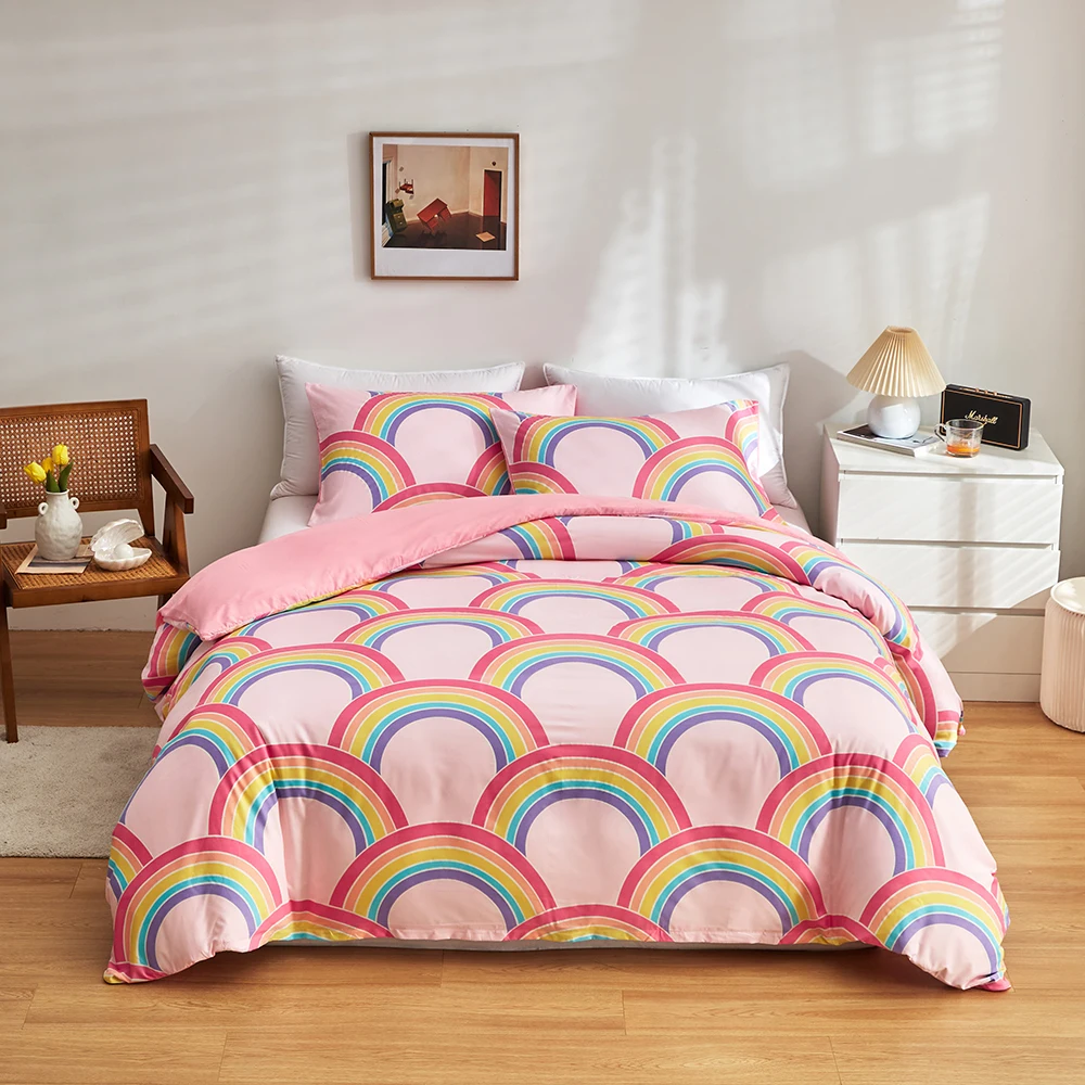 Fluorescent Duvet Cover Sets for Double Beds Rainbow Print Bed Sheet Set Kids Bedding Queen Size funda nordica cama 150 | Дом и сад