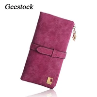 geestock women wallet coin purse pu matte two fold wallets zipper mobile phone design card holder ladies clutches wallet