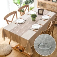 linen tablecloth with tassel waterproof oilproof thick rectangular table cloth for wedding dining tea table decoration lace