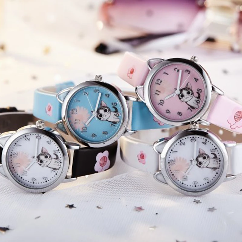 

2020 Cute Cheese Cat Pattern Kids Watch Quartz Analog Child Watches For Boys Girls Student Clock Gift Relogio Feminino