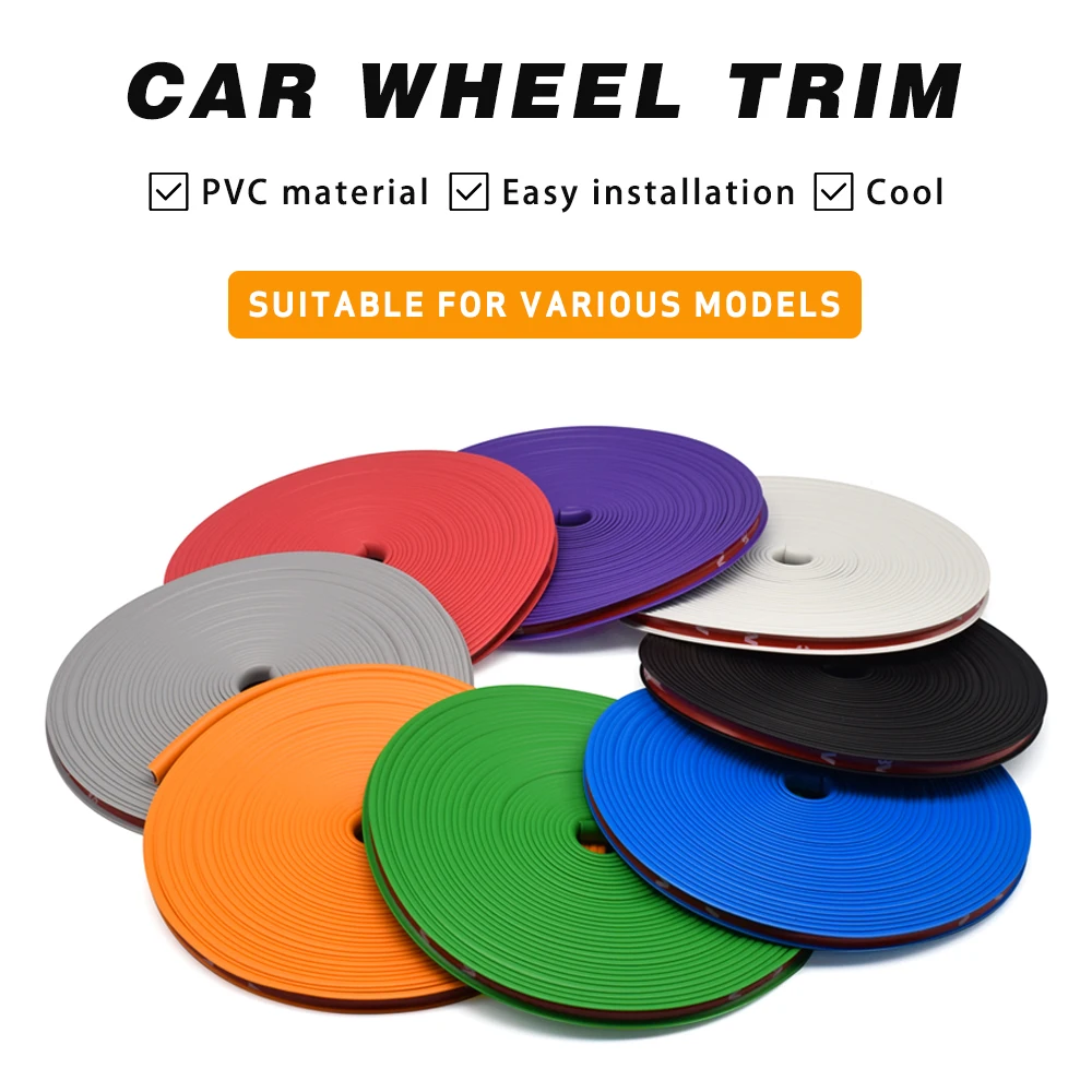 

8M Car Styling Wheel Rims Protector Decor Strip Rubber Moulding Trim Auto Motorcycle Vehicle Color Tire Guard Line Deco Sticker
