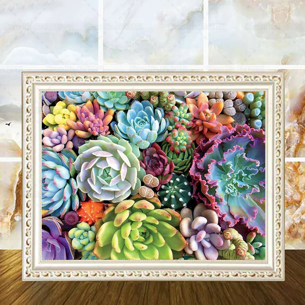 Алмазная живопись с кактусами и суккулентами Набор для вышивки крестиком