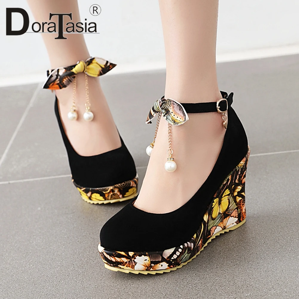 DORATASIA Hot Sale Ladies Spring Print Platform Pumps 2020 Fashion High Pumps Women Party Wedding High Wedges Shoes Woman
