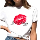 Сексуальная Женская футболка с принтом губ, летняя повседневная футболка с короткими рукавами, забавная футболка размера плюс, Повседневная белая женская футболка, топы HH410