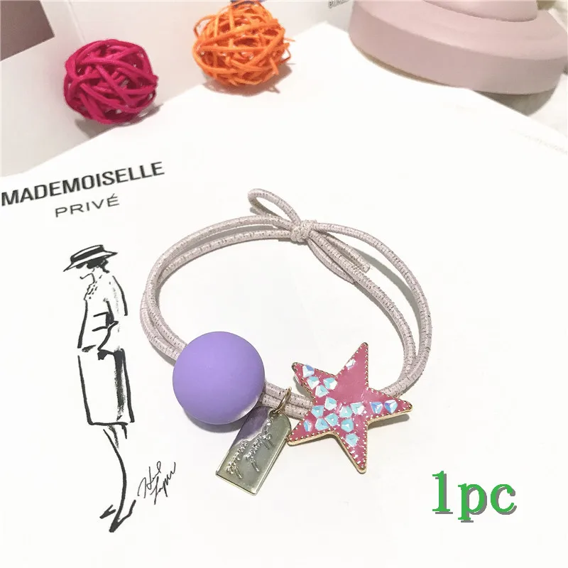 star purple 3 шт., резинки для волос карамельного цвета, Детские резинки для волос, лента, бант, подвеска в виде кошки, Детские резинки, аксессуары для волос - Цвет: star purple