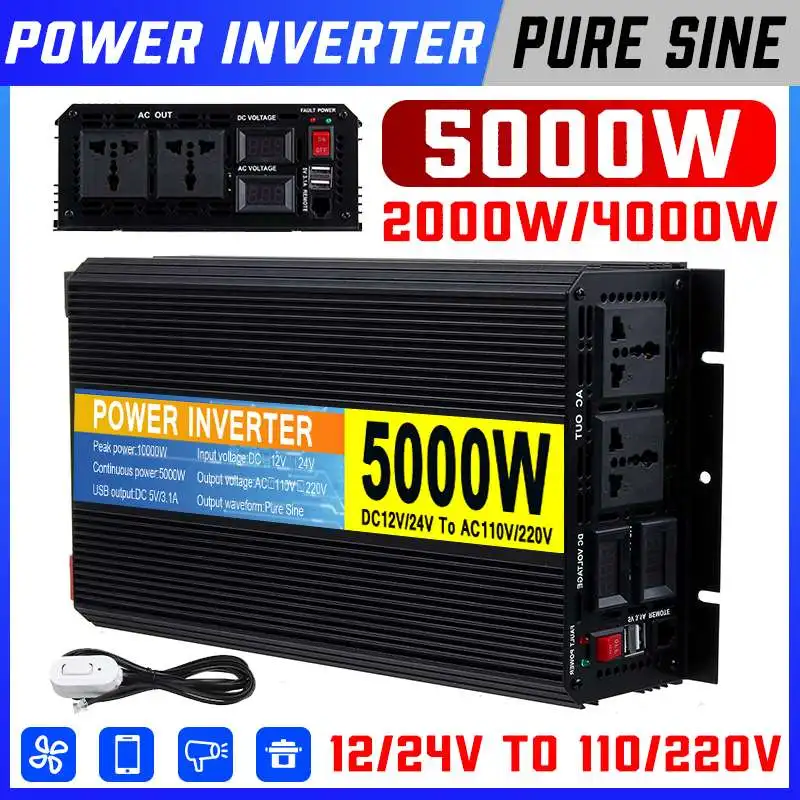 

Pure Sine Inverter DC 12/24V To AC 110/220V 2000W 4000W 5000W Power Car Solar Energy Inverter Transformer Converter for Car Home
