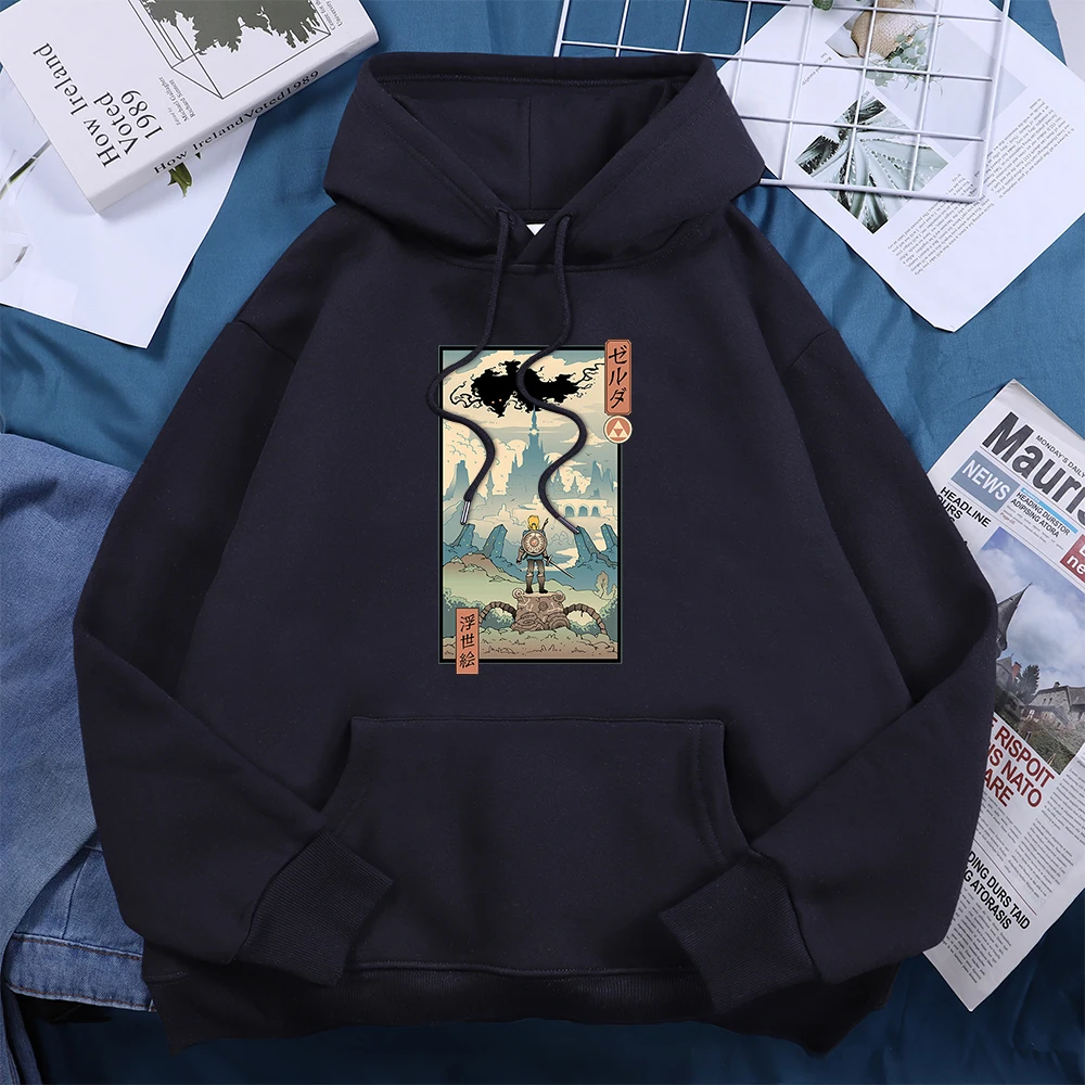 

Japanese Ukiyoe Style Printing Mens Hoodie Creativity Oversized Sweatshirt Vogue Vintage Sweatshirts Street Loose Men Outerwear