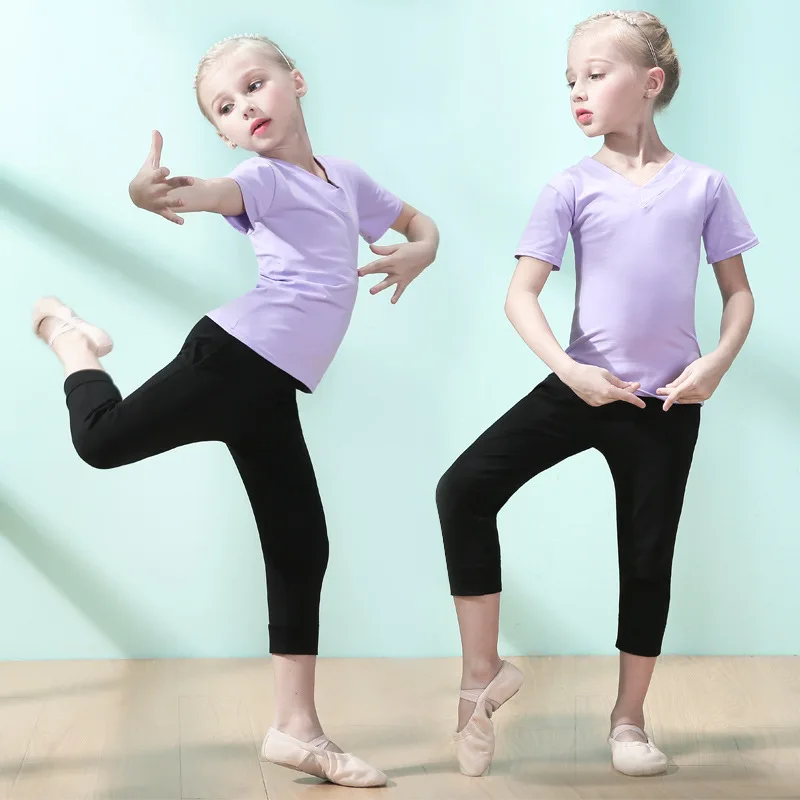 Детская Одежда для танцев Топ и штаны с короткими рукавами девочек мальчиков