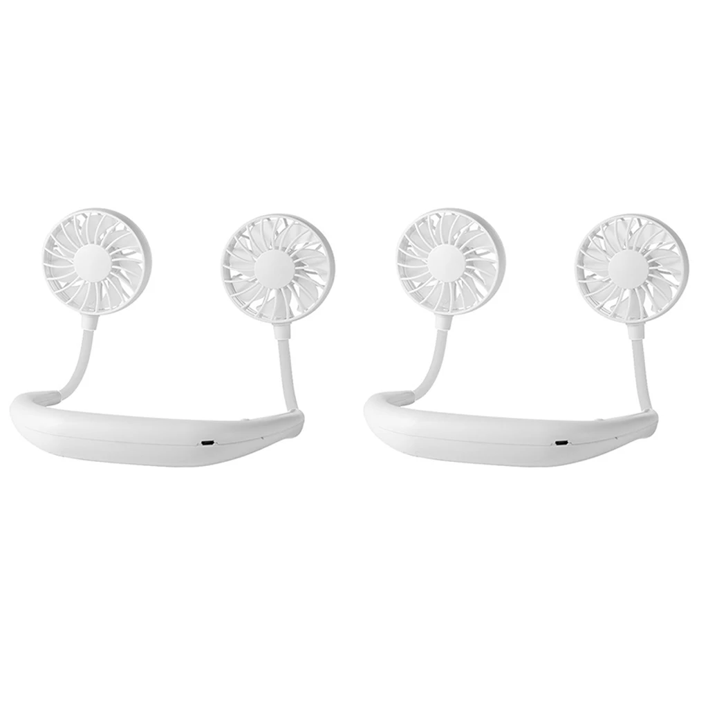 

2pcs USB Neckband Dual Cooling Fan Low Noise Travel Sports Mini Fan White