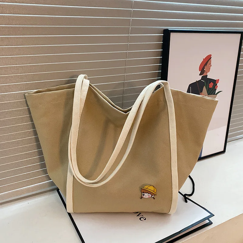 

Casual Totes Female Bag Korean Simple Fashion Large Capacity Autunm New Canvas Women's Shoulder Shopper Bags For Women Handbag