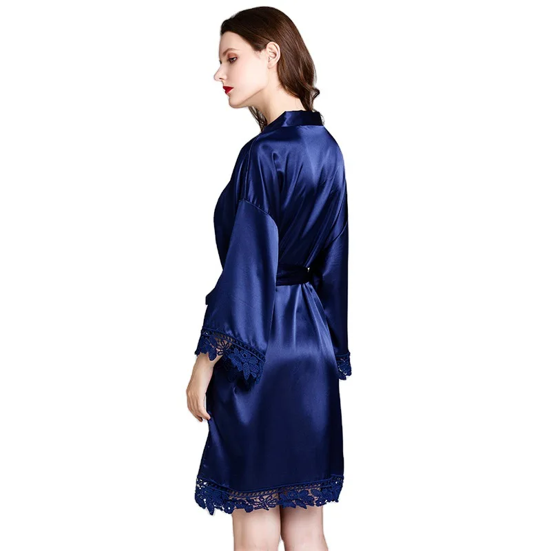 

Spring Homewear Womens Casual Solid Faux Silk Satin Robe Ladies Viscose Rayon Pure Color Elastic Long Sleeve Elegant Bathrobe