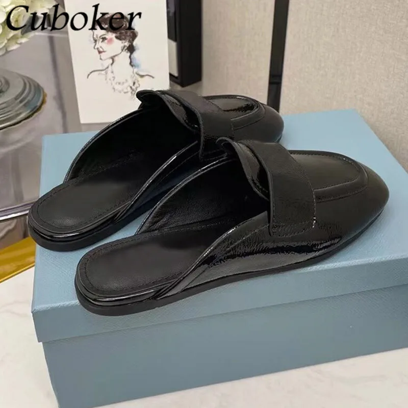 

2021 New Arrive Women Flat Half Slippers Brand Designer Leather Round Toe Ladies Slides Summer Vacation Outwear Shoes Woman