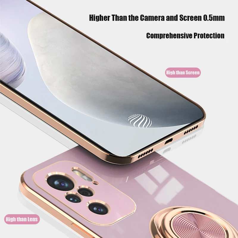 

Plating Soft Silicone Shockproof Case For Xiaomi Mi 11 10T Lite Ultra Poco F3 Redmi K40 Note10 9T Pro Magnetic Ring Holder Cover