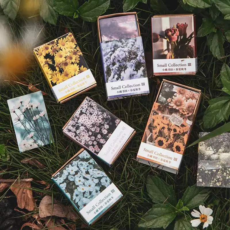 

100pcs/box Four Seasons Mini Card Sticker Box Retro Material Sticker Diy Diary Scrapbook Decoration LOMO Card Stationery Sticker