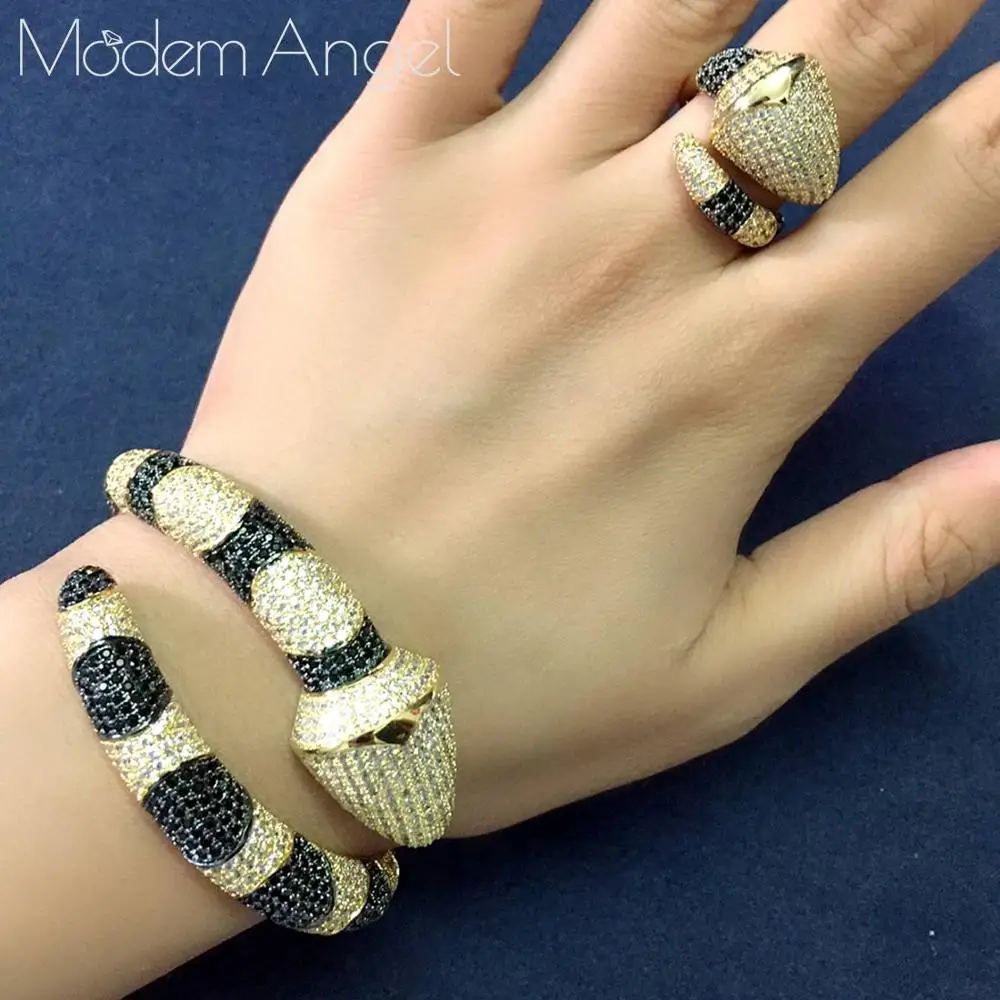 

ModemAngel Luxury 2PCS Dubai Bangle Ring Set Fashion Jewelry Sets For Women Wedding Engagement brincos para as mulheres 2020