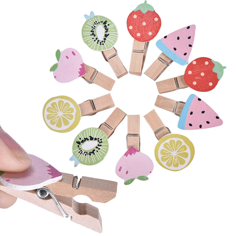 10 шт. милые Новые мини зажимы из натурального дерева в виде фруктовых ракушек и