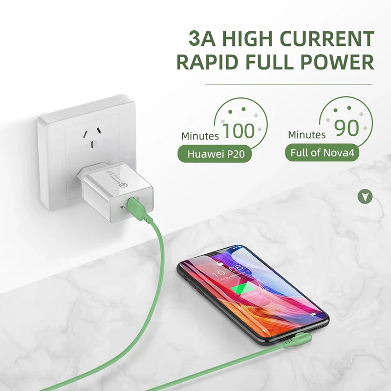 Кабель USB Type-C из жидкого силикона 3A для быстрой зарядки шнур передачи данных Xiaomi