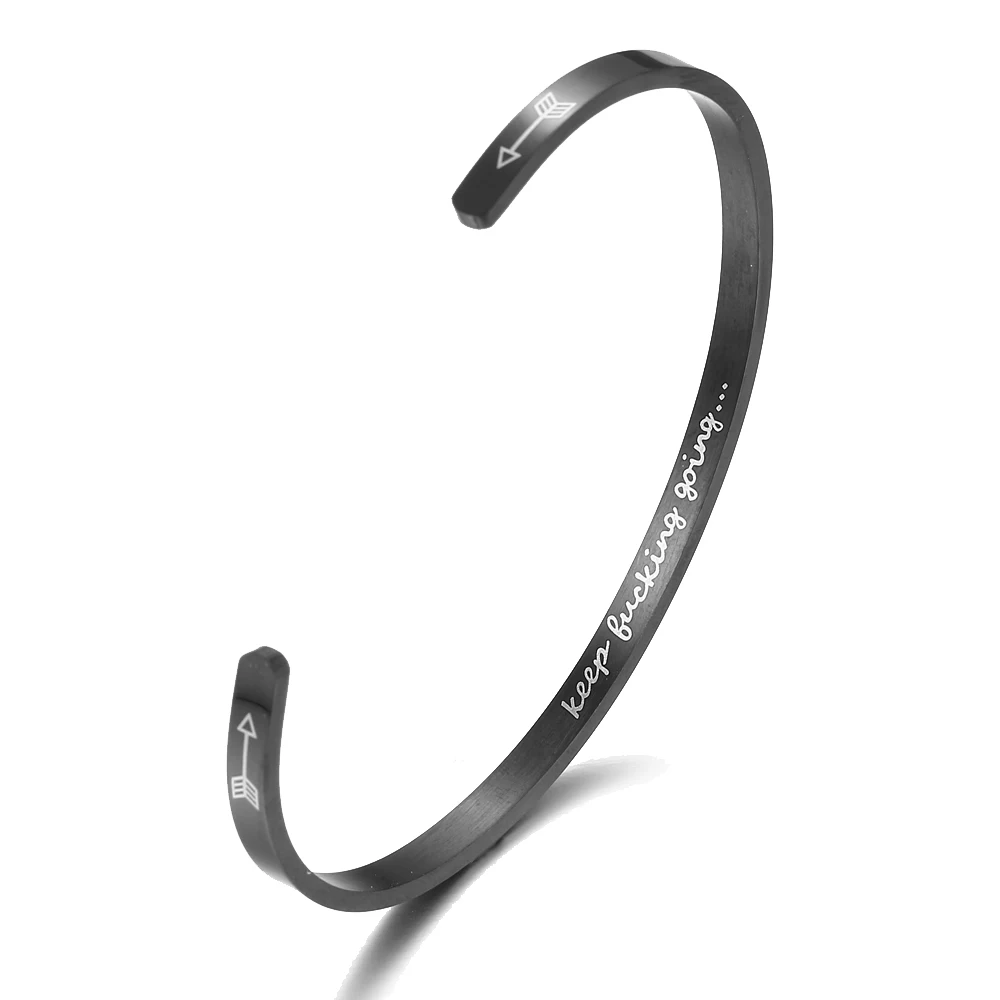 Engraved KEEP BUCKING GOING Inspirational Quote Bangles Cuff Mantra Bracelets Anniversary Gifts for women femme |