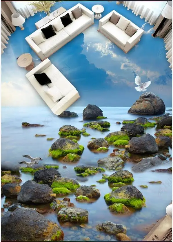 

Самоклеящиеся обои из ПВХ для пола, 3d обои с морскими камнями, Приморским небом, Декор для дома, фотообои для стен в рулонах, наклейки на стен...