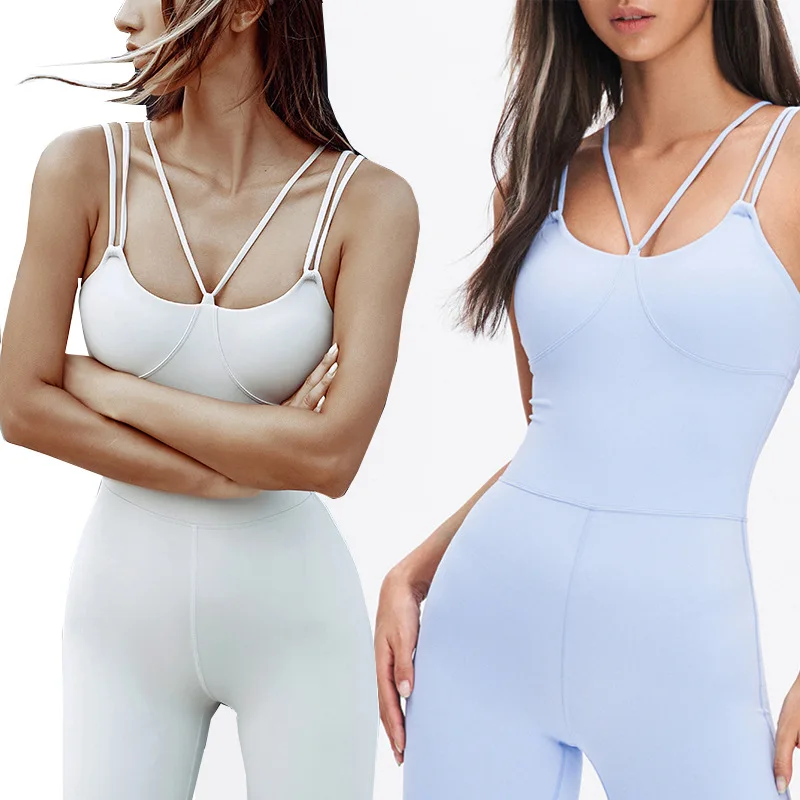 Женский цельный спортивный комбинезон для фитнеса без рукавов с подкладкой и
