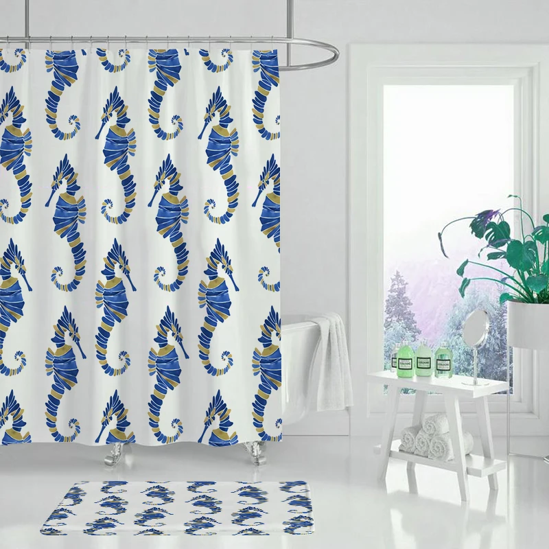 Занавеска для душа с изображением животного морской лошади ежика креативная