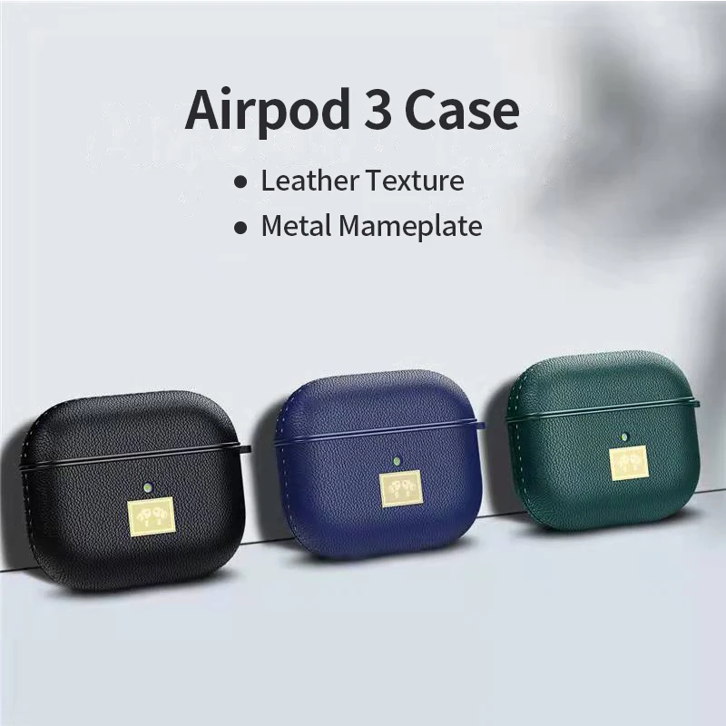 

For Airpods Case For Airpods 1/2 3 Pro Advanced Business Soft Silicone Real Leather Texture Golden Nameplate Shell With Couple