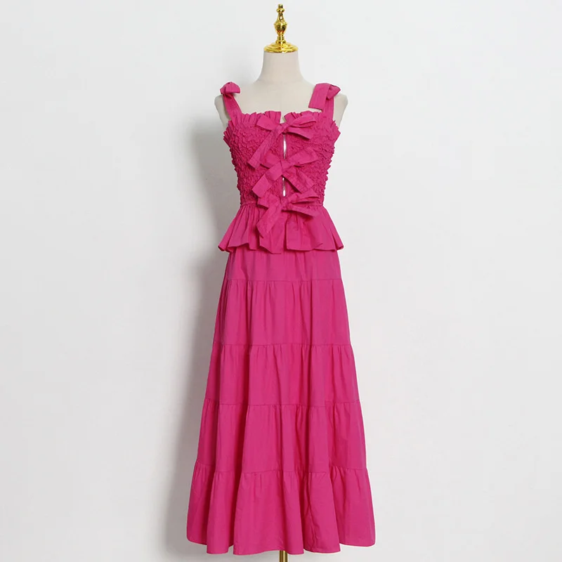 

SeeBeautiful Two Pieces Bow-knot Ruffles Stitching Elastic Short Shirt A-line Half-body Skirt Sets New Fashion 2021 Summer E944