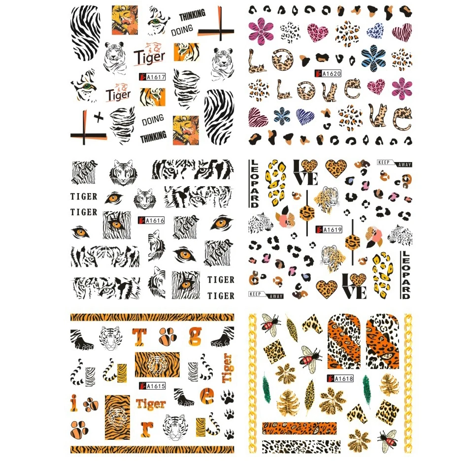 12 шт./лот Леопардовый тигр животные дизайн наклейка для ногтей декоративные