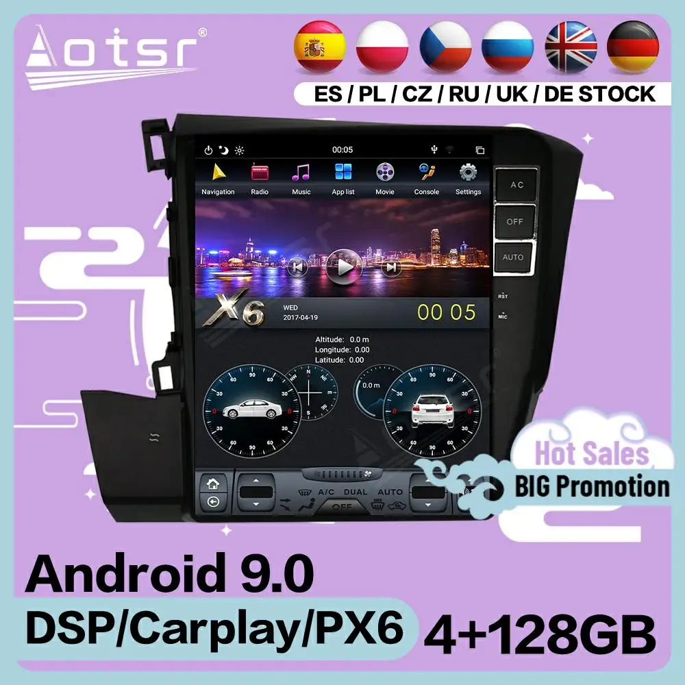 

4 + 128G экран Tesla мультимедийная стерео Android плеер для Honda Civic 2012 2013 2014 2015 2016 2017 2018-2020 GPS радио головное устройство
