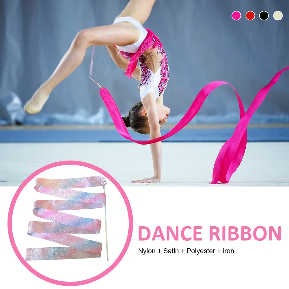 

2m Glittery Dance Gymnastics Ribbon Rhythm Art Gymnastics Ballet Streamer Twirling Rod Rainbow Stick Kids Toys for Talent Shows