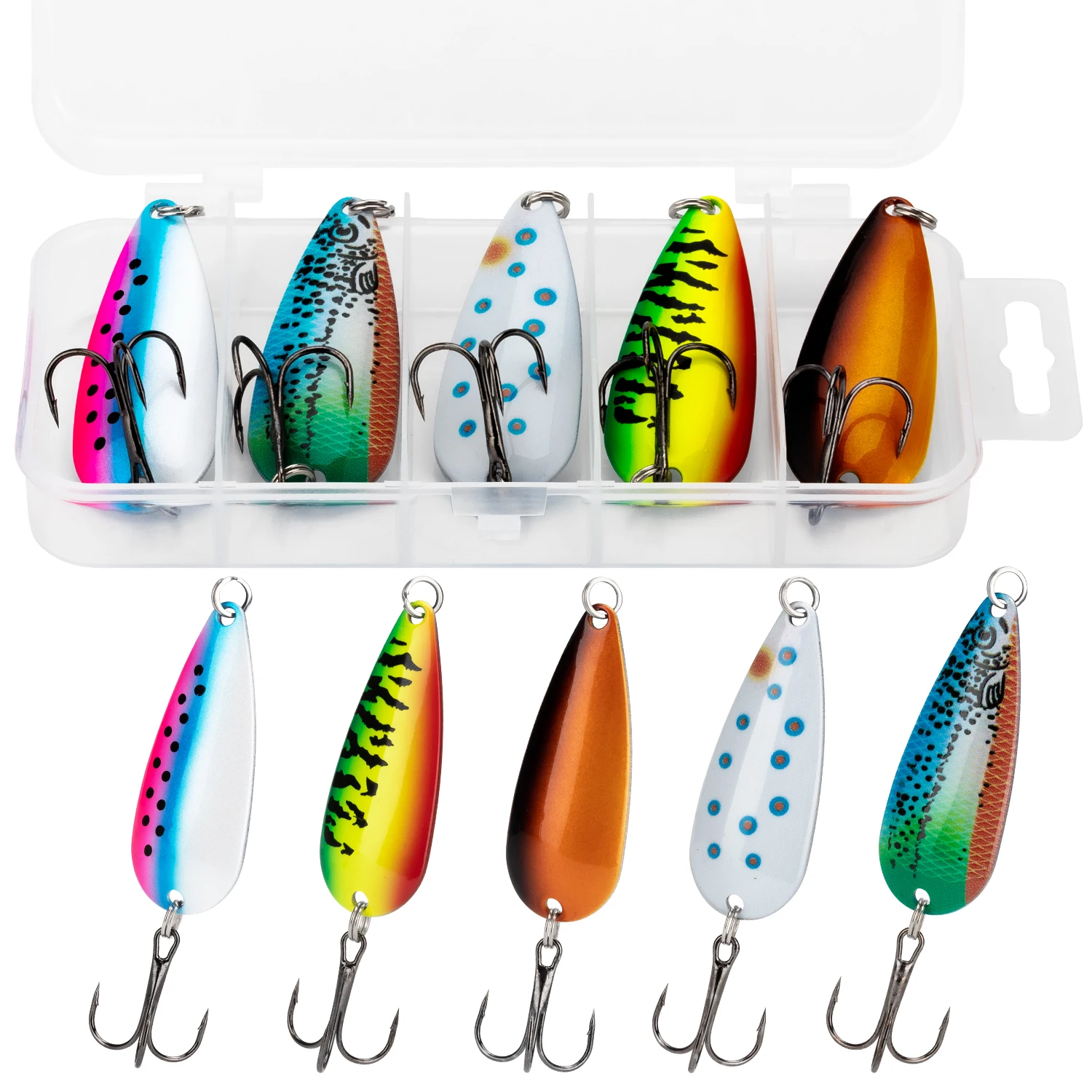 

5pcs/lot Fishing Spoon Lure 3.5g 5g 7g 10g 15g 21g 28g Metal Spoon Hard Bait Trout Bass Fishing Tackle Accessories
