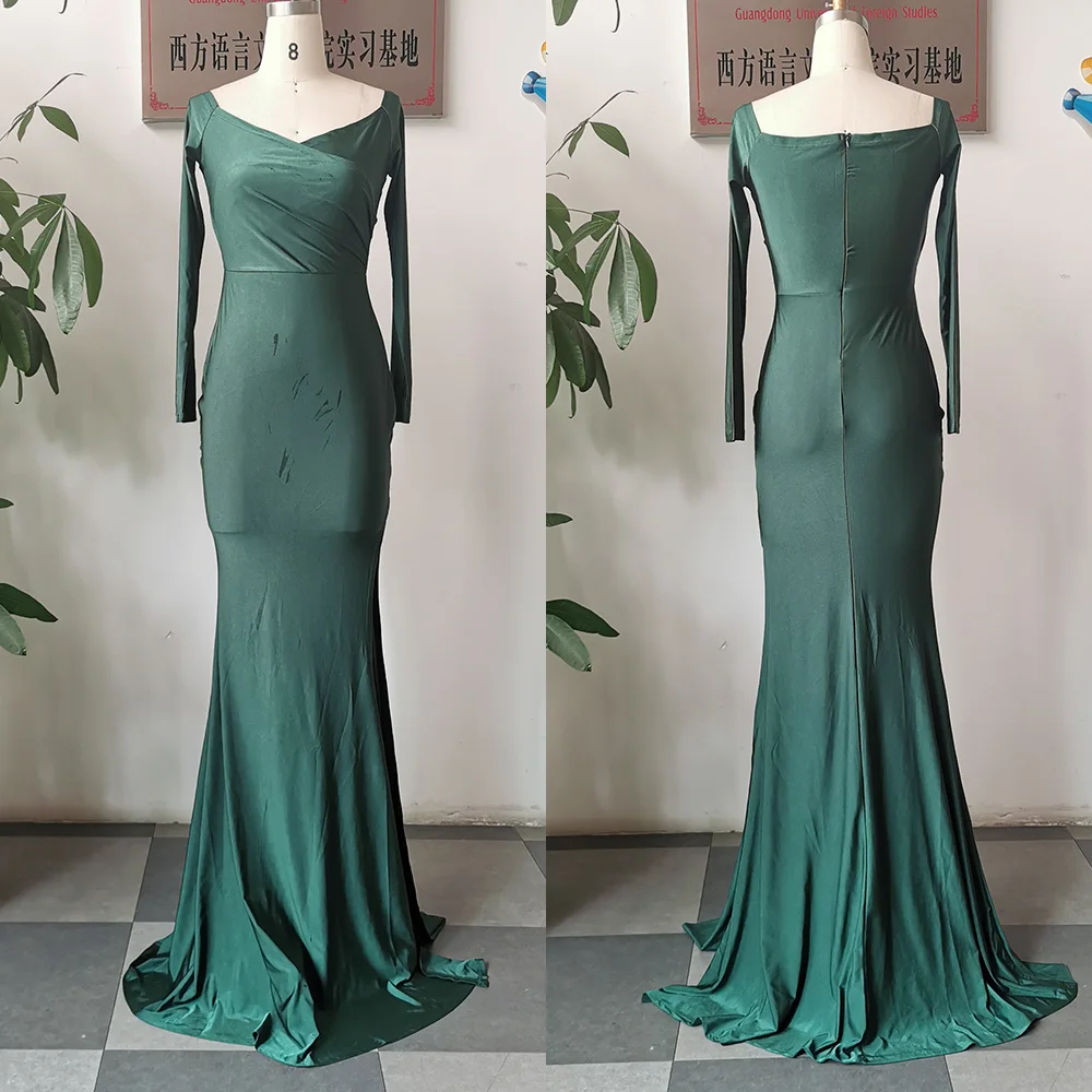 Sexy Nightclub Green Evening Dress Solid Color High Slit Long Female Dresses Autumn Winter Elegant Mermaid Party | Свадьбы и