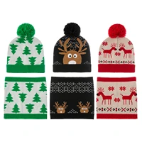 2 pcs jacquard baby hat scarf sets cute deer warm knitted infant hats kids boy girl beanie christmas cap toddler children scarfs