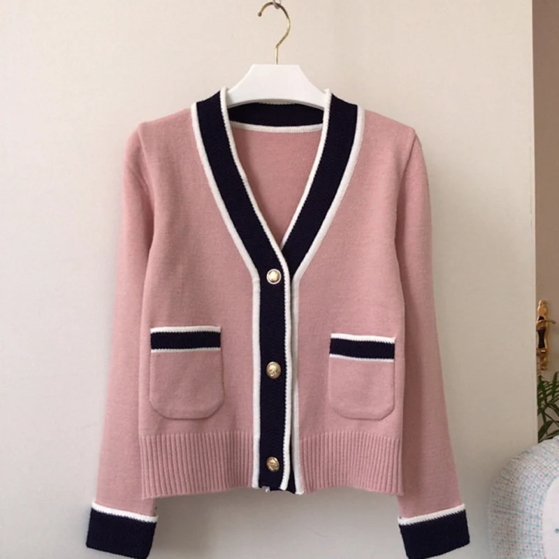 Свитер женский трикотажный с V-образным вырезом и длинным рукавом - купить по