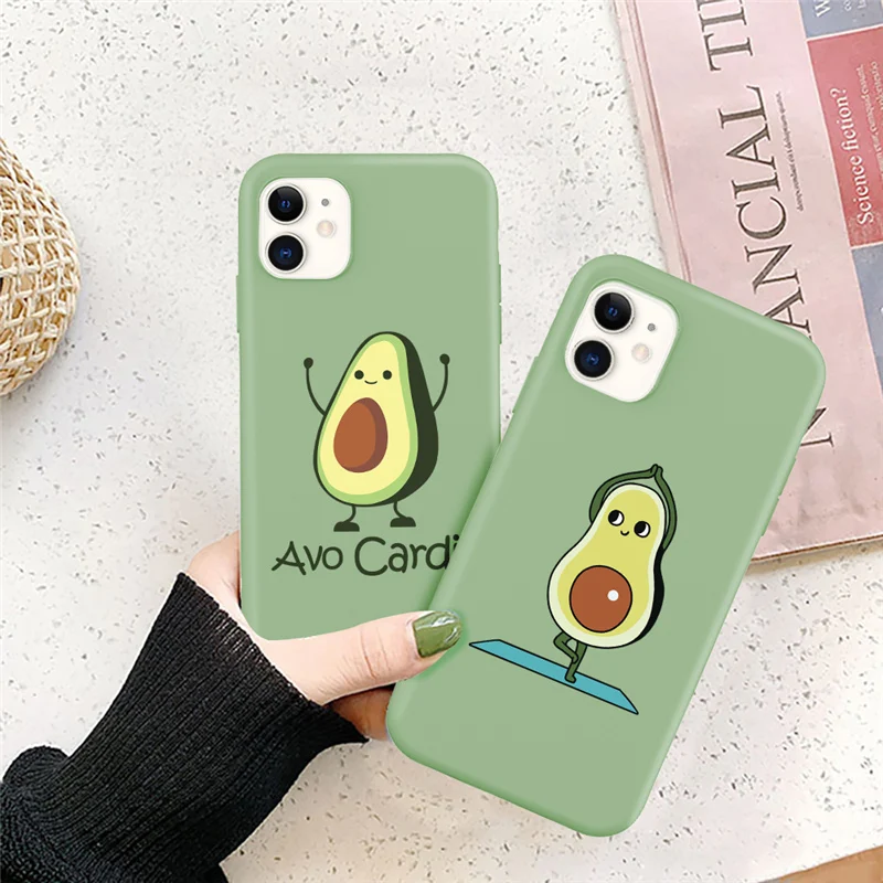 New Cartoon Funny Avocado Pattern Phone Case For iPhone 12 11 Pro Max X XR XS Max 7 Plus 8 Plus 12 Mini Cute Soft Silicone Cover