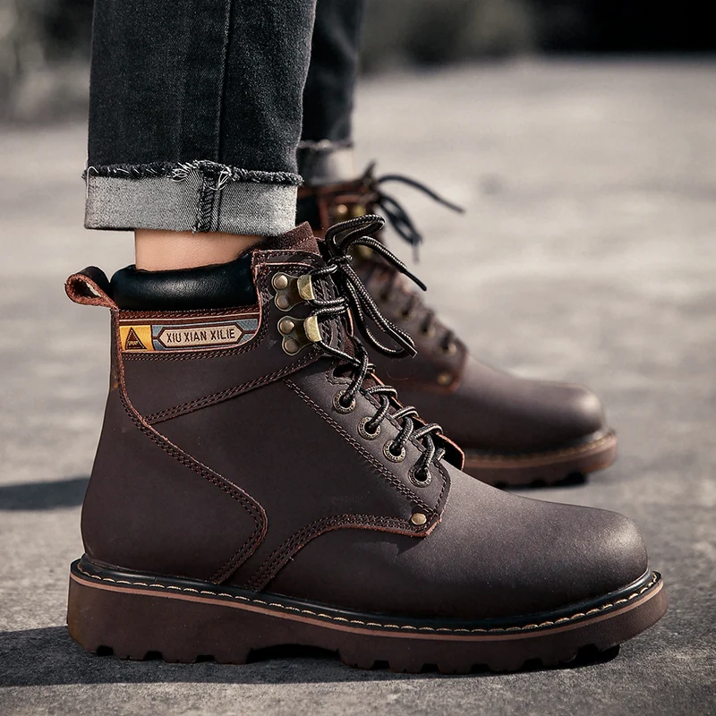 Мужские кожаные ботинки мартинсы брендовая Зимняя мужская обувь теплые зимние