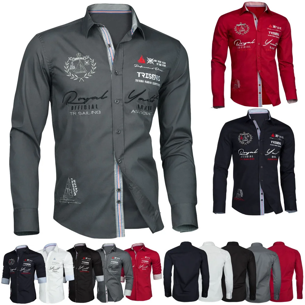 Мужская джинсовая рубашка с длинным рукавом ZOGAA повседневная классическая