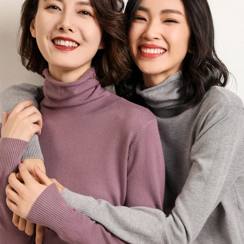 Женский кашемировый свитер с высоким воротником осенне-зимний новый вязаный