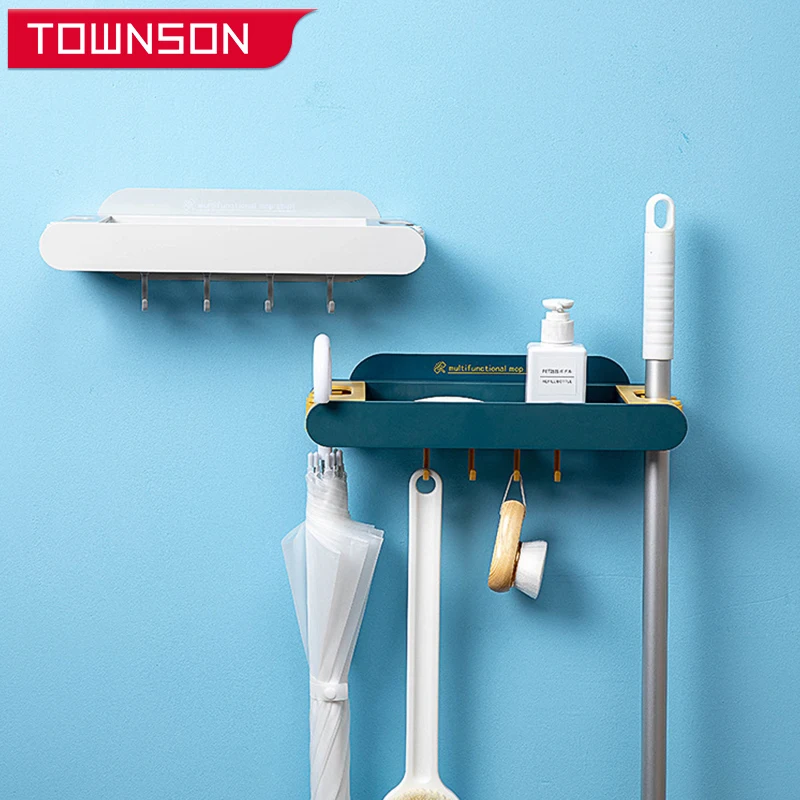 

Органайзер для ванной комнаты, полка, многофункциональный стеллаж для хранения швабры, крючок для швабры, органайзер для хранения в ванной ...