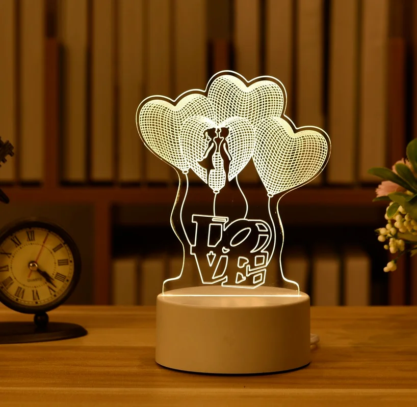 

2022 подарок на день Святого Валентина 3D лампа для любви акриловый медведь Роза светодиодный ночсветильник детский подарок на день рождения ...