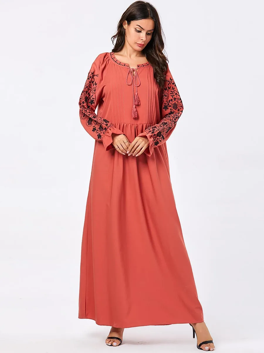 Арабское мусульманское платье Abaya для женщин с расклешенными рукавами макси