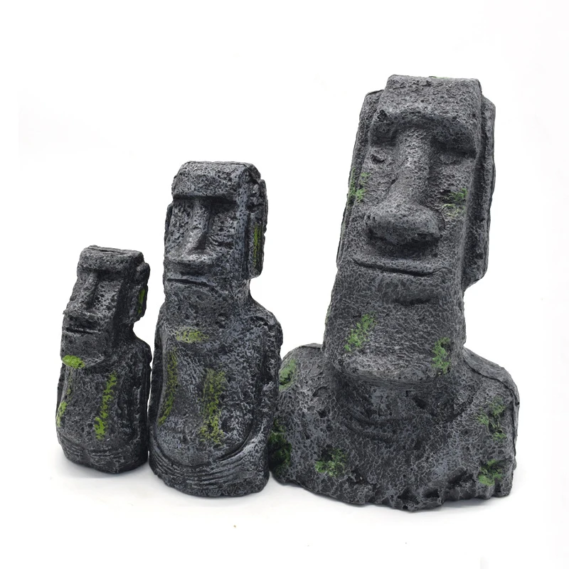 

Fish Tank Decoration 3 Size Ancient Easter Island Stone Head Aquarium Ornament Artificial Flower Pot Bonsai Garden Hom NeverElse