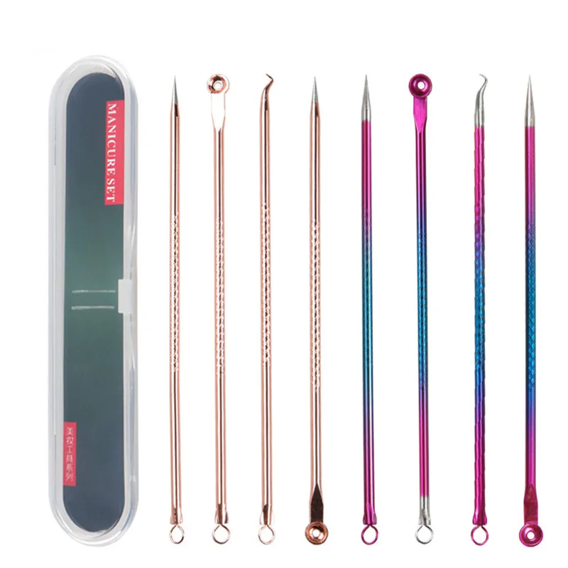 

4 Pcs/Set Facial Acne Removal Needle Set Double Head Stainless Steel Extractor Pimple Blemish Facial Pore Cleanser Beauty Tools